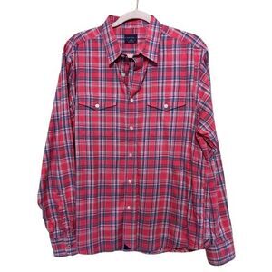 Untuckit Button Up Shirt Mens Large Pink Plaid 100% Cotton Preppy Logo Career